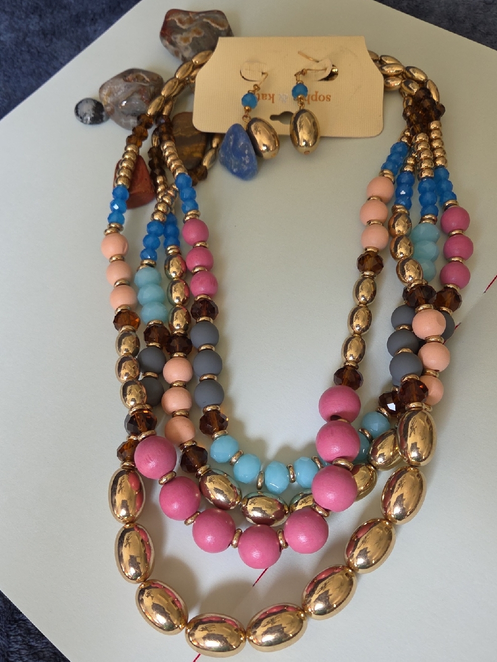Sophia & Kate Multi-Colored Beaded Layered Necklace & Earring Set. NWT.